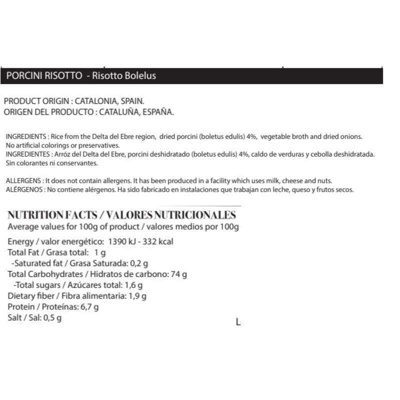 RISOTTO DE FUNGHI PORCINI FRASCO 250gr.